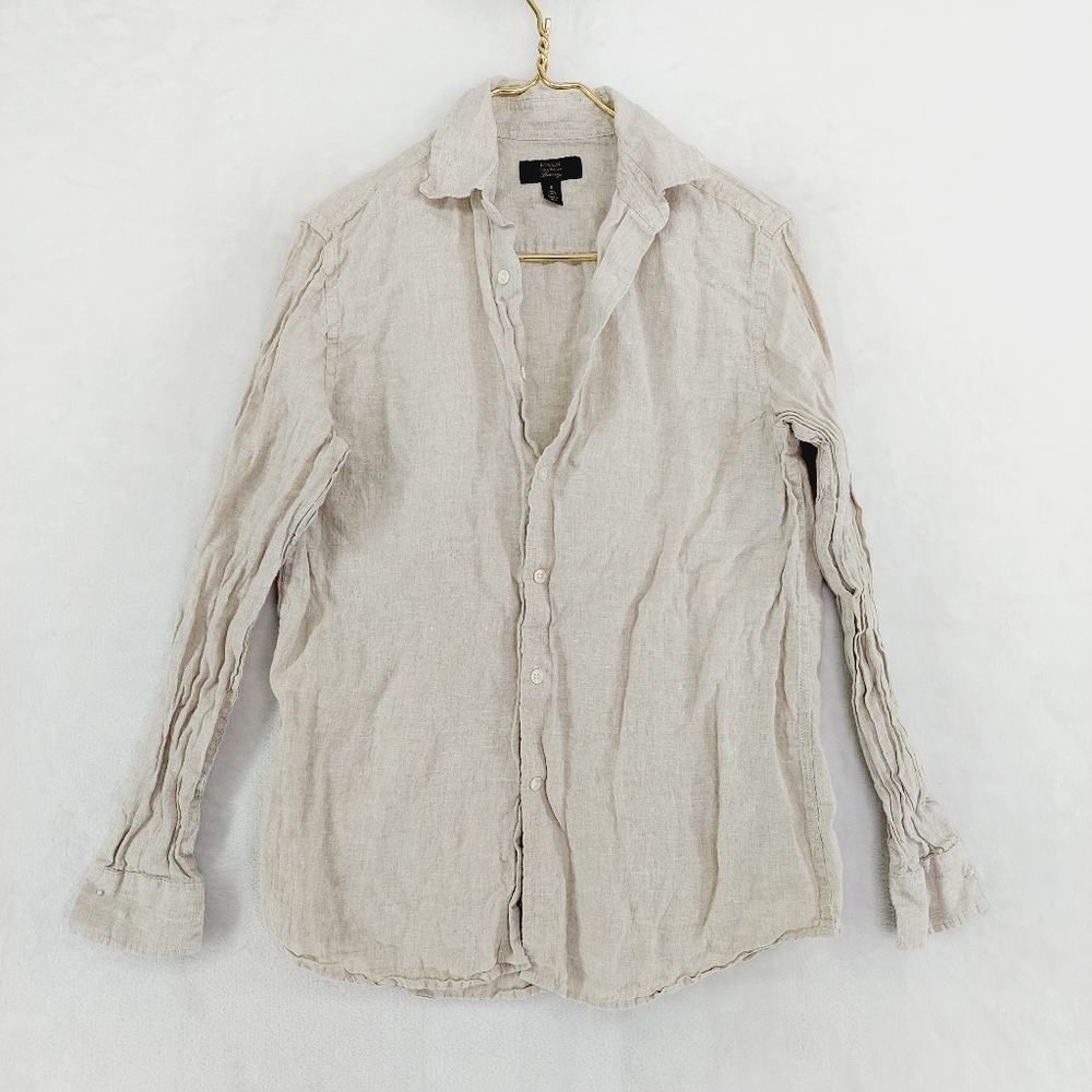 Club Room Linen Luxury Cream Taupe Button Down Long Sleeve Shirt P6289
